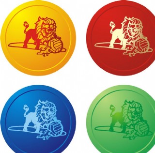 工笔狮子玩球圆形底设计图片